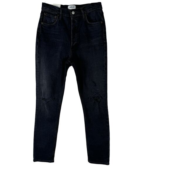 Agolde Denim - NEW AGOLDE Nico High Rise Slim Fit Cassette Black Jeans Buttonfly Distressed 27